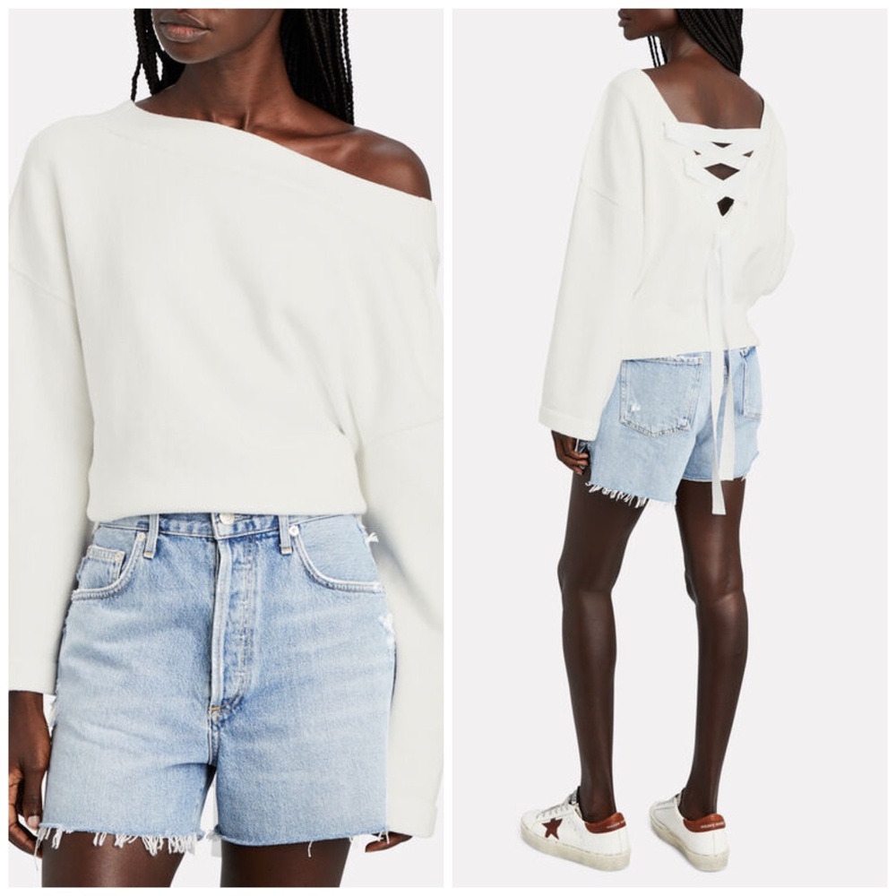 NWT $950 ADEAM INTERMIX WHITE REVERSIBLE BACK LACE UP SWEATER TOP XS